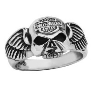 H-D Skull and Wing Side Profile Ring