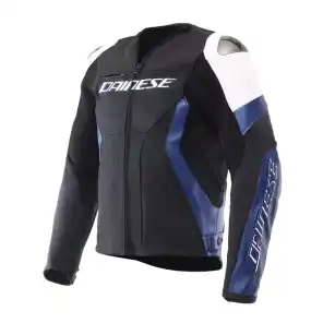 RACING 5 LEATHER JACKET #-WHITE/BLUE/BLACK